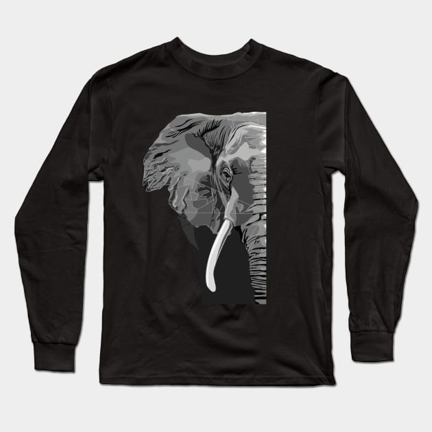 Elephant, digitally drawn artwork Long Sleeve T-Shirt by BOEC Gear